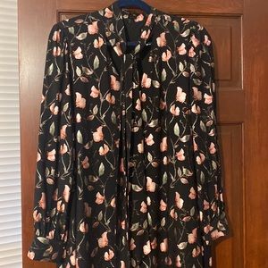 Gorgeous size 12 black dress pink floral, tie detail, sheer sleeves. Never worn!